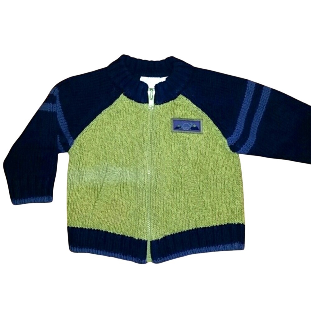 Second Steps 18M Boy Green and Navy Dinosaur Sweater Zip Jacket